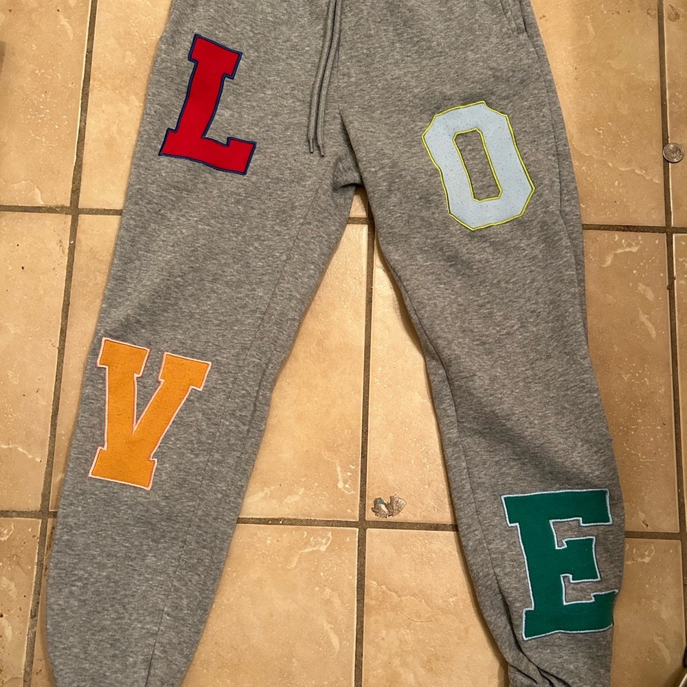 Women’s Gray Varsity Style Sweatpants with Colorful Letter Patches